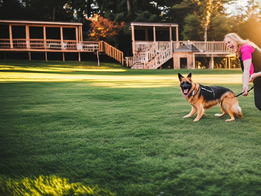 RAW photo, a German Shepherd playing joyfully with its owner in a spacious backyard, showcasing the breed's energetic and playful nature, vibrant colors, soft natural lighting, 8k UHD resolution, high-quality, realistic photo, subtle film grain, Nikon Z7 II