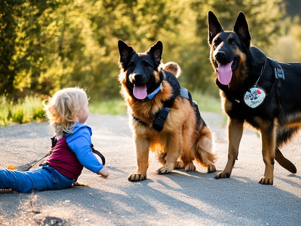 RAW photo, a German Shepherd playing outdoors with a family, capturing their energetic and playful nature, soft natural lighting, 8k UHD resolution, high quality, realistic photo, dynamic composition, Fujifilm XT4