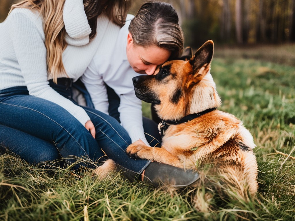 RAW photo, a heartwarming scene of a German Shepherd curled up next to its owner, showcasing the breed's affectionate and loyal personality, warm ambient lighting, 8k UHD resolution, high quality, realistic photo, subtle film grain, Sony A7III