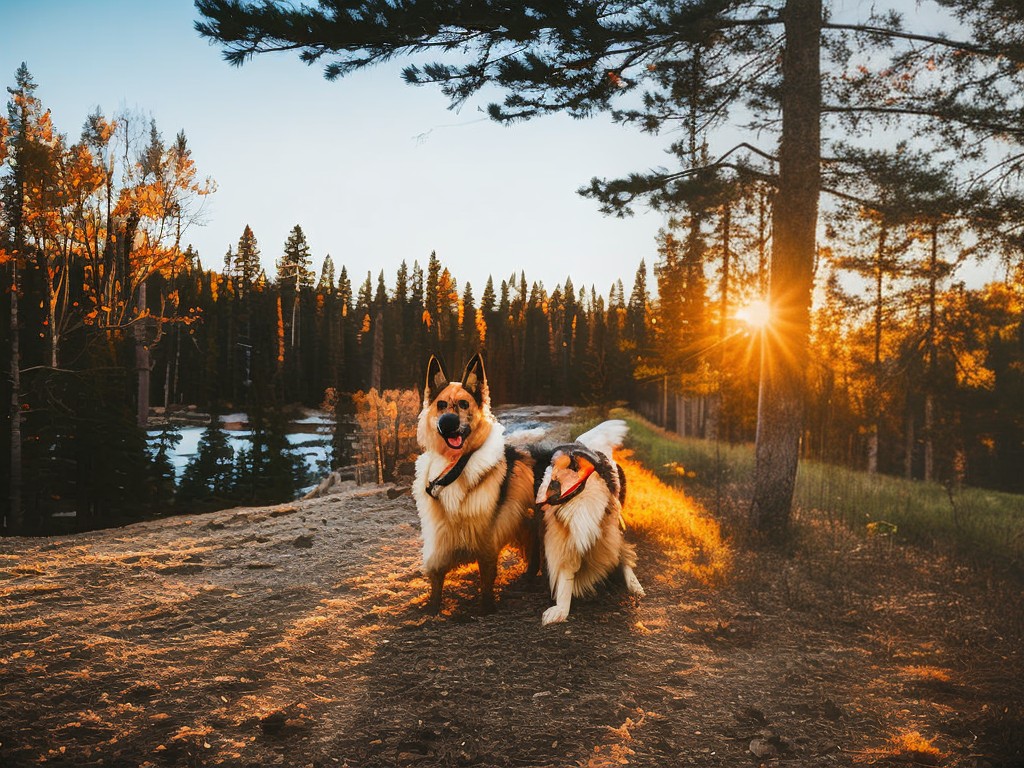 A RAW photo showcasing the loyalty and protective nature of a mature German Shepherd, capturing them in a serene outdoor environment. The image features strong composition, clarity, and vibrant colors, shot with soft lighting, 8k UHD resolution, high-quality, film grain, Canon EOS R5