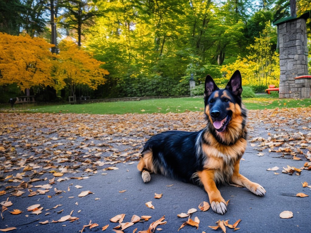 RAW photo, a German Shepherd playing joyfully in a garden setting, showcasing their active and friendly personality, vibrant colors, soft natural lighting, 8k uhd, high resolution, Fujifilm XT3