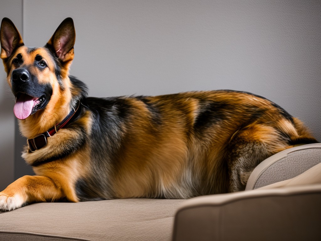 a German Shepherd peacefully resting beside its owner, portraying the breed's protective and gentle demeanor, shot indoors with warm ambient lighting, 8k UHD resolution, high-quality, emphasizing the companionship and trust between the dog and its human, Canon EOS R5