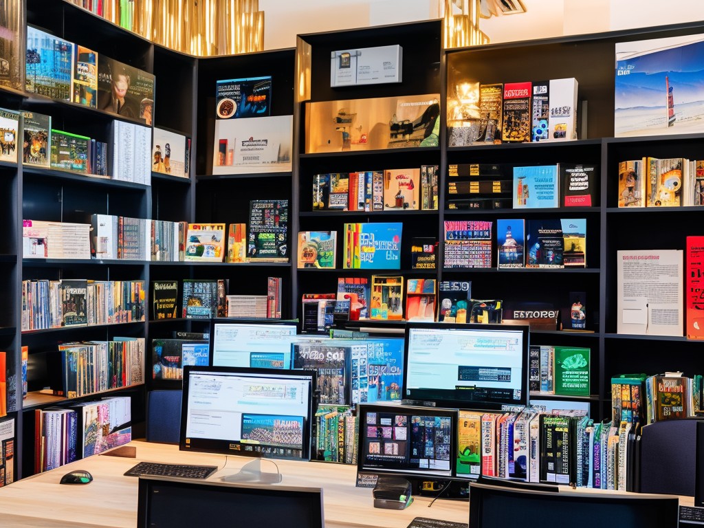 RAW photo, a technical bookshelf with a collection of Node.js and Puppeteer-related books, surrounded by a coding setup with multiple monitors, soft ambient lighting, 8k UHD resolution, high-quality, film grain, Fujifilm XT3